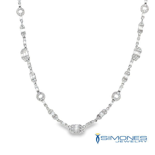 18K White 3.74ct.tw. Round & Baguette Art Deco style Necklace 18