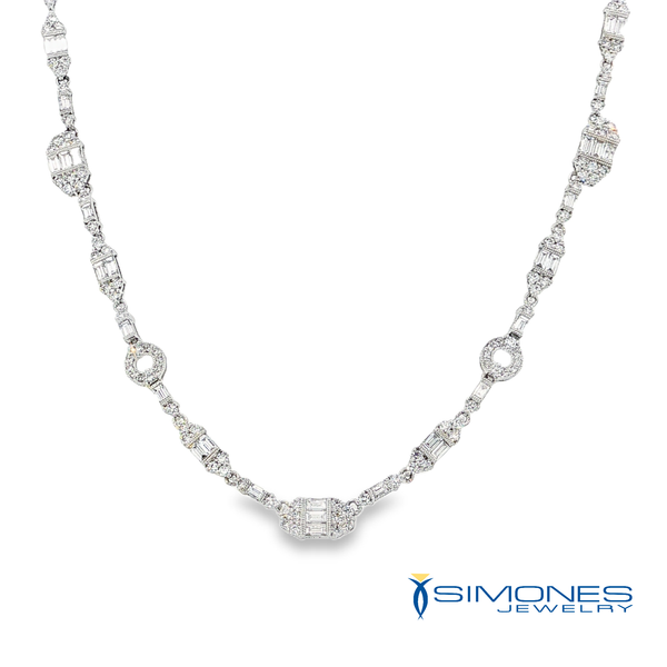 18K White 3.74ct.tw. Round & Baguette Art Deco style Necklace 18