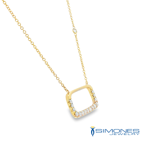 Yellow Gold Open Rectangle Diamond Accent Necklace Image 2 Simones Jewelry, LLC Shrewsbury, NJ