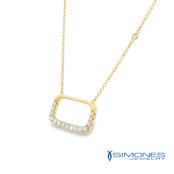 Yellow Gold Open Rectangle Diamond Accent Necklace Image 3 Simones Jewelry, LLC Shrewsbury, NJ