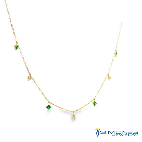 14K Yellow Emerald & Diamond Drop Necklace Image 2 Simones Jewelry, LLC Shrewsbury, NJ