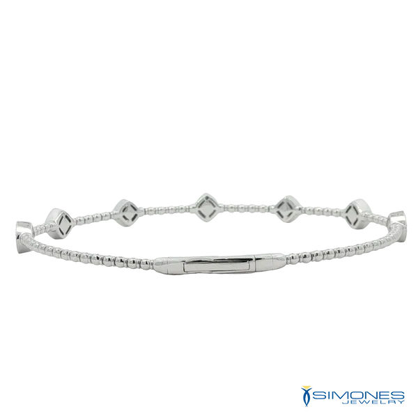 14K White Gold Flexible  Diamond Station Bangle Image 3 Simones Jewelry, LLC Shrewsbury, NJ