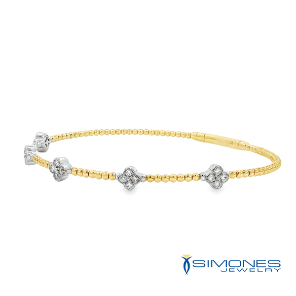 Yellow Gold Beaded Bracelet with Diamond Clover Stations Image 2 Simones Jewelry, LLC Shrewsbury, NJ