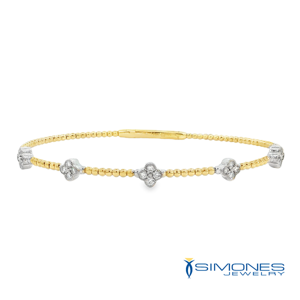 Yellow Gold Beaded Bracelet with Diamond Clover Stations Simones Jewelry, LLC Shrewsbury, NJ