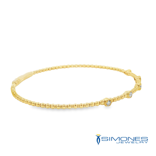 Yellow Gold Beaded Diamond Station Bangle Image 3 Simones Jewelry, LLC Shrewsbury, NJ