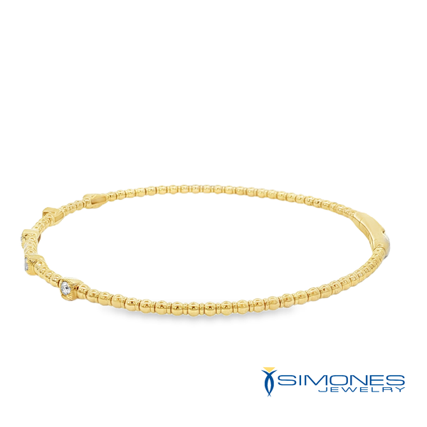 Yellow Gold Beaded Diamond Station Bangle Image 2 Simones Jewelry, LLC Shrewsbury, NJ
