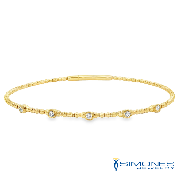 Yellow Gold Beaded Diamond Station Bangle Simones Jewelry, LLC Shrewsbury, NJ