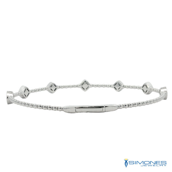 14K White Gold Flexible  Diamond Station Bangle Image 3 Simones Jewelry, LLC Shrewsbury, NJ