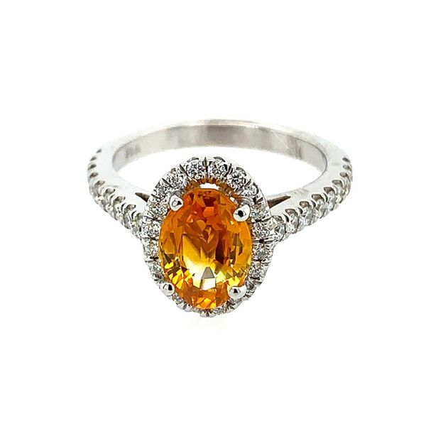 Yellow Sapphire & Diamond Halo Ring Simones Jewelry, LLC Shrewsbury, NJ