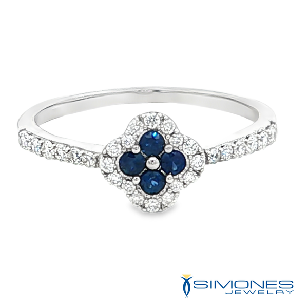 White Gold Sapphire And Diamond Clover Ring Simones Jewelry, LLC Shrewsbury, NJ