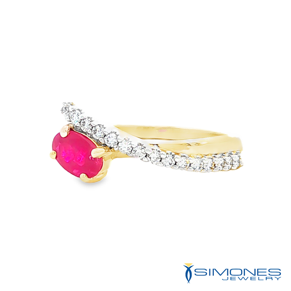 14K Yellow Ruby & Diamond Ring Image 2 Simones Jewelry, LLC Shrewsbury, NJ
