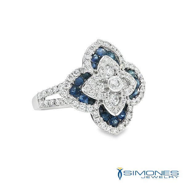 14K White Sapphire & Diamond Clover Ring Image 3 Simones Jewelry, LLC Shrewsbury, NJ