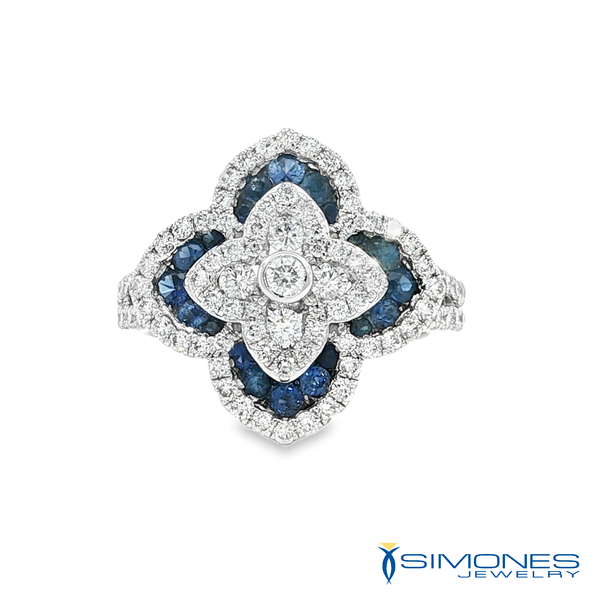 14K White Sapphire & Diamond Clover Ring Simones Jewelry, LLC Shrewsbury, NJ