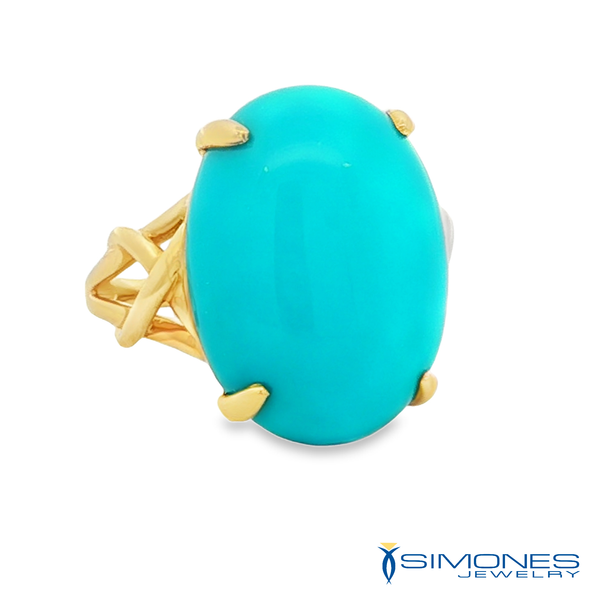 Oval Turquoise Cabochon Yellow Gold Braided Cocktail Ring Image 2 Simones Jewelry, LLC Shrewsbury, NJ