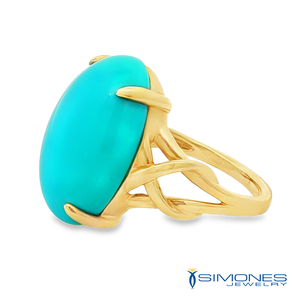 Oval Turquoise Cabochon Yellow Gold Braided Cocktail Ring Image 3 Simones Jewelry, LLC Shrewsbury, NJ