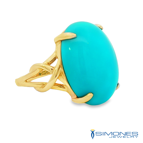 Oval Turquoise Cabochon Yellow Gold Braided Cocktail Ring Simones Jewelry, LLC Shrewsbury, NJ