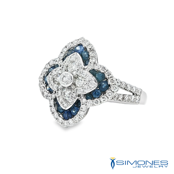 14K White Sapphire & Diamond Clover Ring Image 2 Simones Jewelry, LLC Shrewsbury, NJ