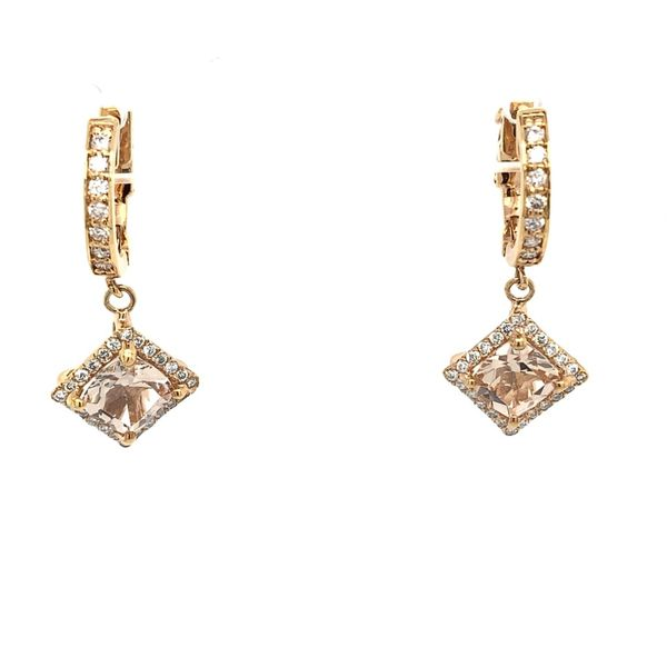 Rose Gold Morganite/Diamond Huggie Dangle Earrings Simones Jewelry, LLC Shrewsbury, NJ