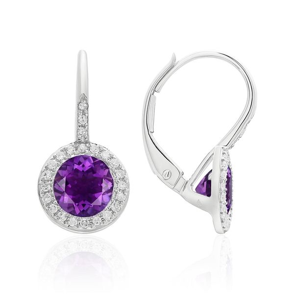 Amethyst & Diamond Leverback Earrings. Simones Jewelry, LLC Shrewsbury, NJ