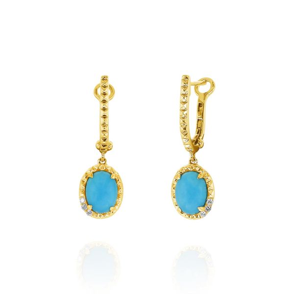 14 Karat Yellow Gold Turquoise Diamond Earrings Simones Jewelry, LLC Shrewsbury, NJ