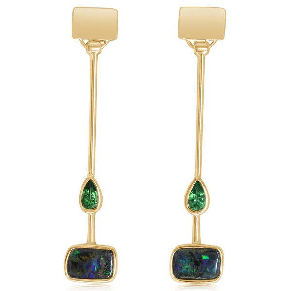 14K Australian Boulder Opal w/ Tsavorite Earrings Simones Jewelry, LLC Shrewsbury, NJ