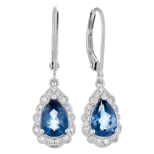 London Blue Topaz & Diamond Leverback Earrings Simones Jewelry, LLC Shrewsbury, NJ