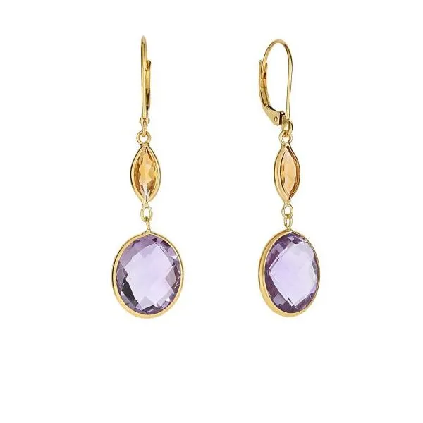 Citrine & Amethyst Drop Leveback Earrings Simones Jewelry, LLC Shrewsbury, NJ