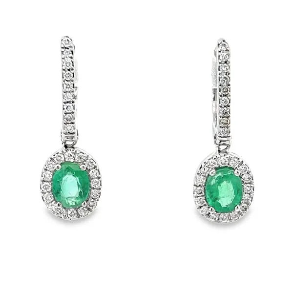 Emerald and Diamond Drop Huggie Earrings Image 2 Simones Jewelry, LLC Shrewsbury, NJ