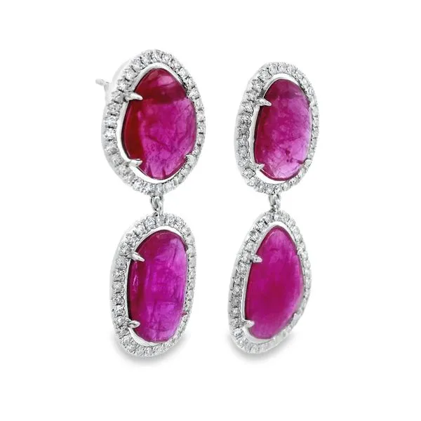 Ruby Slice & Diamond Drop Earrings Image 3 Simones Jewelry, LLC Shrewsbury, NJ