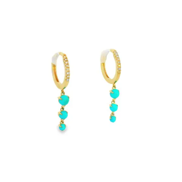 14K Yellow Diamond Turquoise Earrings Image 2 Simones Jewelry, LLC Shrewsbury, NJ