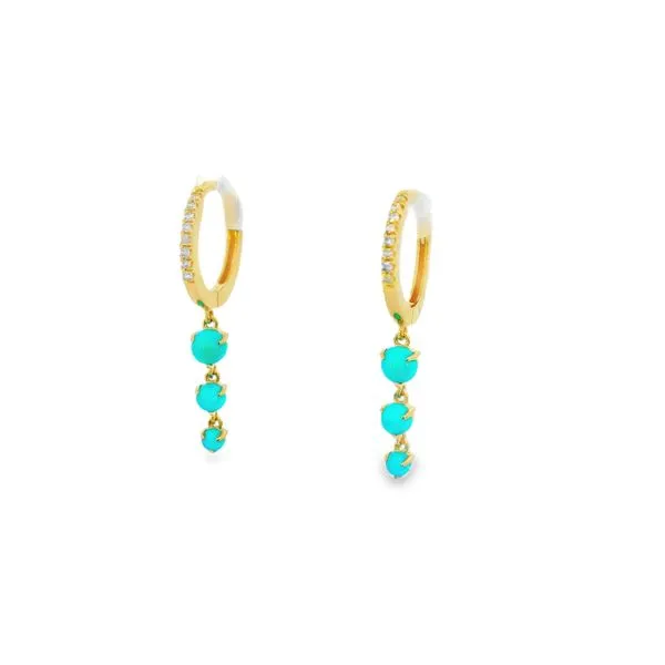 14K Yellow Diamond Turquoise Earrings Image 3 Simones Jewelry, LLC Shrewsbury, NJ