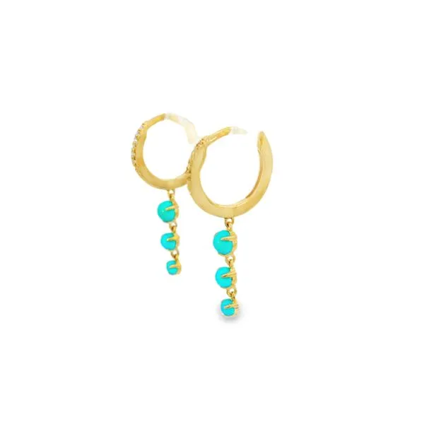 14K Yellow Diamond Turquoise Earrings Image 4 Simones Jewelry, LLC Shrewsbury, NJ
