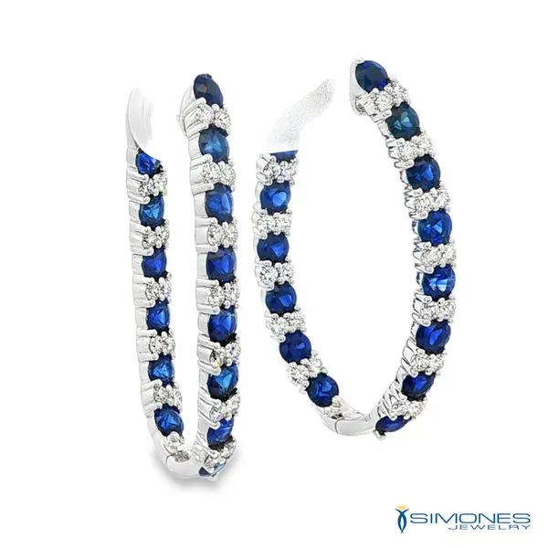 18K White Diamond & Sapphire Hoop Earrings Image 2 Simones Jewelry, LLC Shrewsbury, NJ