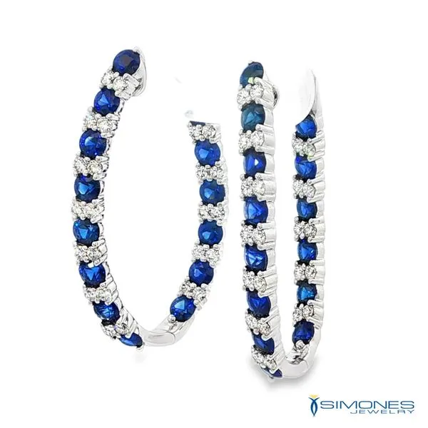 18K White Diamond & Sapphire Hoop Earrings Image 3 Simones Jewelry, LLC Shrewsbury, NJ