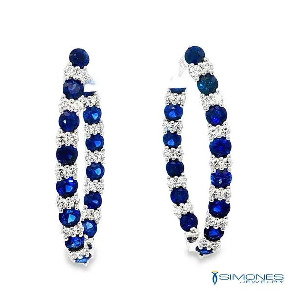 18K White Diamond & Sapphire Hoop Earrings Simones Jewelry, LLC Shrewsbury, NJ