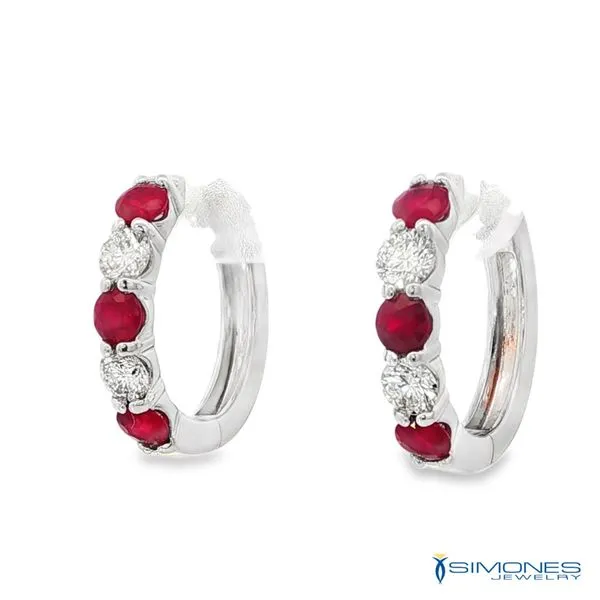 14K White Diamond & Ruby Earrings Image 2 Simones Jewelry, LLC Shrewsbury, NJ