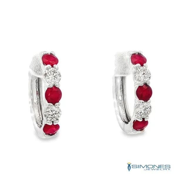 14K White Diamond & Ruby Earrings Image 3 Simones Jewelry, LLC Shrewsbury, NJ