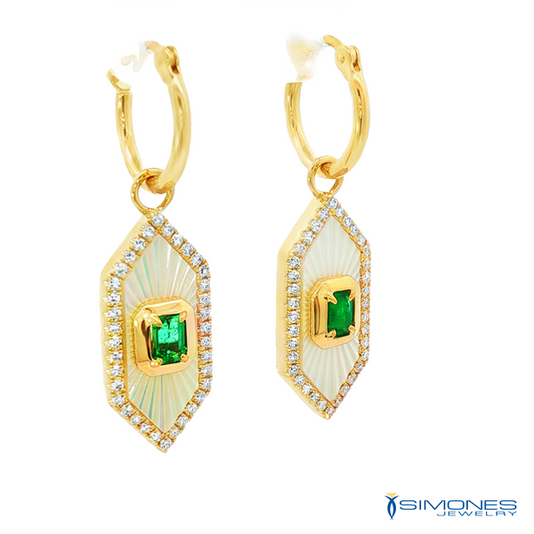 14K Yellow Diamond & Emerald Earrings Image 2 Simones Jewelry, LLC Shrewsbury, NJ