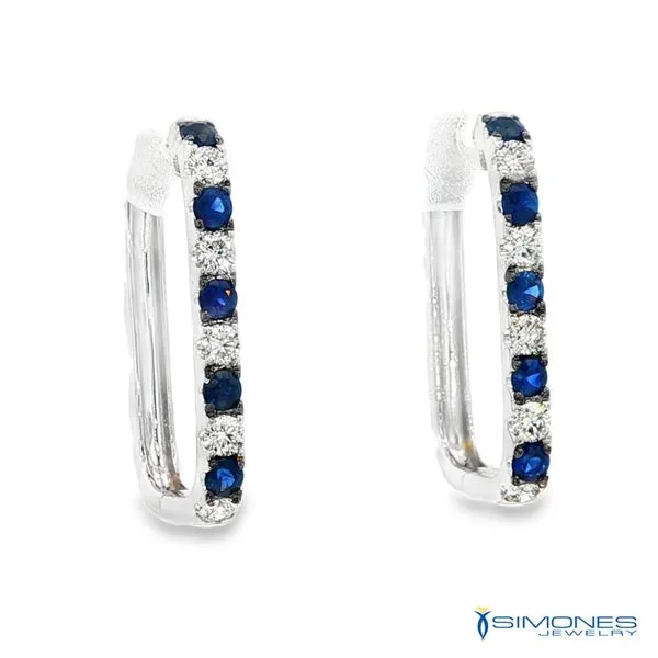 14K White Diamond & Sapphire Hoop Earrings Image 2 Simones Jewelry, LLC Shrewsbury, NJ