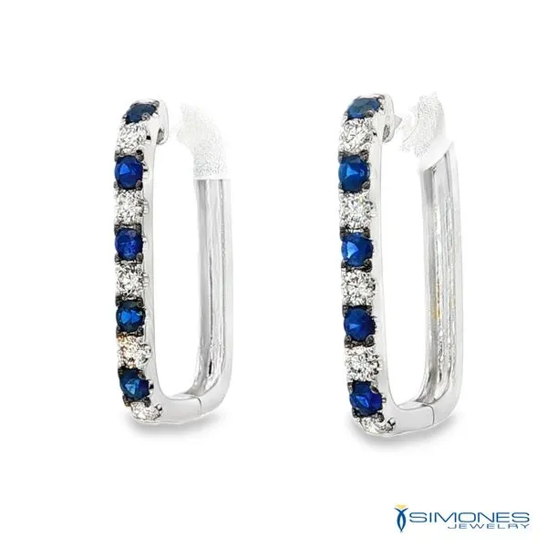 14K White Diamond & Sapphire Hoop Earrings Image 3 Simones Jewelry, LLC Shrewsbury, NJ