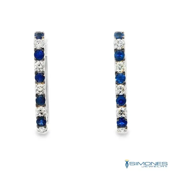 14K White Diamond & Sapphire Hoop Earrings Simones Jewelry, LLC Shrewsbury, NJ