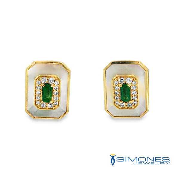 14K Yellow Emerald,Diamond And Mother Of Pearl Earrings Simones Jewelry, LLC Shrewsbury, NJ