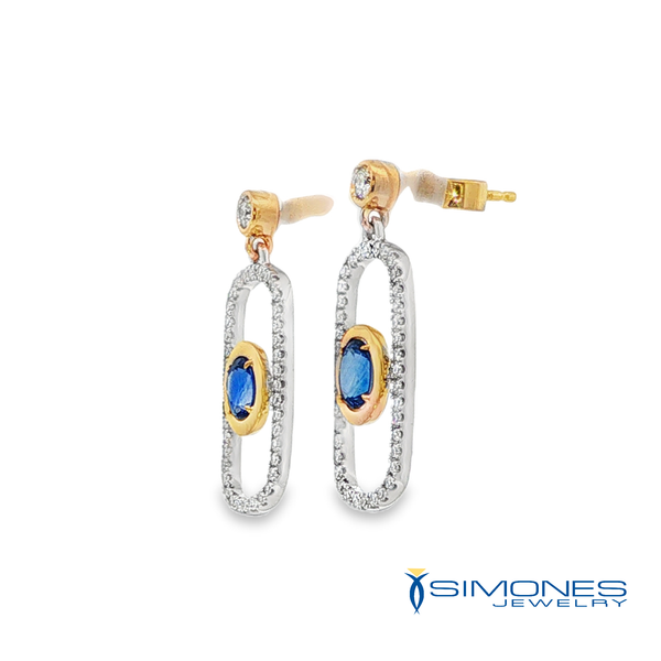 14K Yellow & White,  Sapphire & Diamond Drop Earrings Image 2 Simones Jewelry, LLC Shrewsbury, NJ