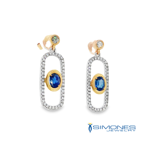 14K Yellow & White,  Sapphire & Diamond Drop Earrings Image 3 Simones Jewelry, LLC Shrewsbury, NJ