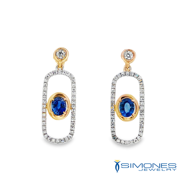 14K Yellow & White,  Sapphire & Diamond Drop Earrings Simones Jewelry, LLC Shrewsbury, NJ