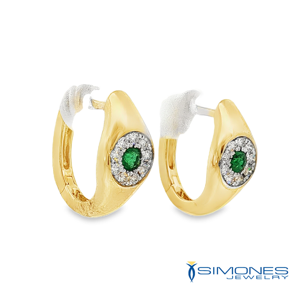 14K Yellow Emerald & Diamond Earrings Image 2 Simones Jewelry, LLC Shrewsbury, NJ
