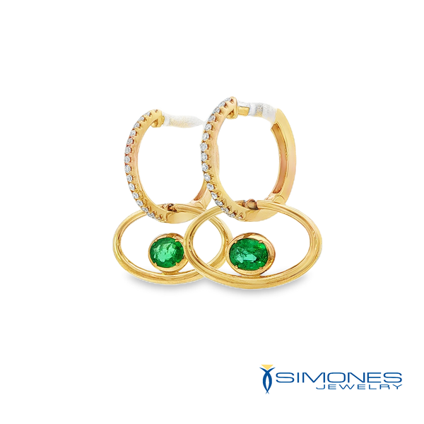 14K Yellow Emerald & Diamond Drop Earrings Image 3 Simones Jewelry, LLC Shrewsbury, NJ