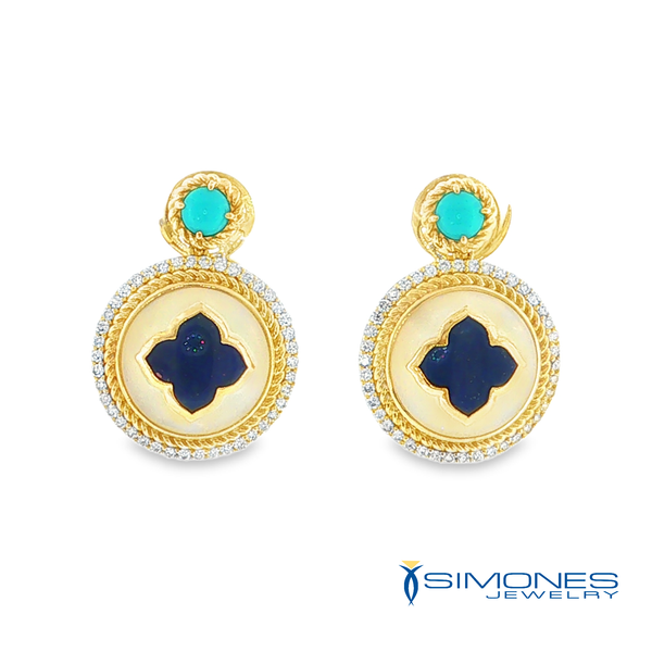 14K Yellow Diamond Mother Of Pearl, Turquoise & Lapis Earrings Simones Jewelry, LLC Shrewsbury, NJ
