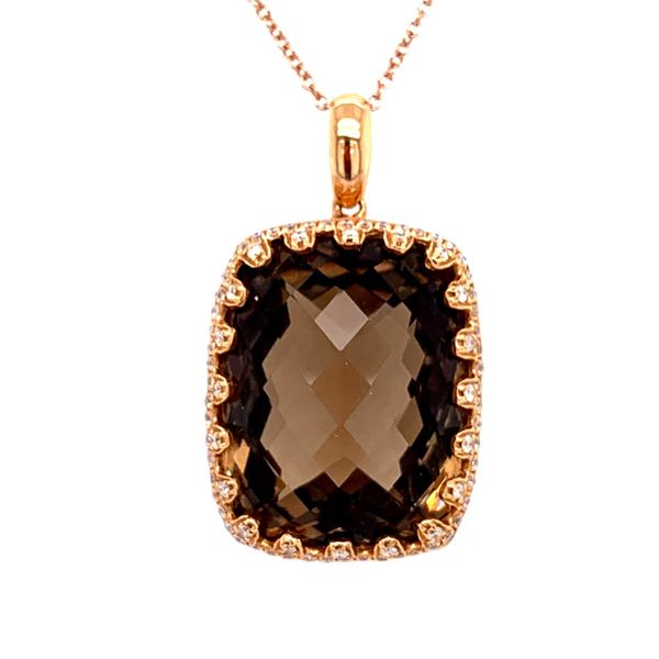14K Rose Gold Cushion Cut Smokey Quartz and Diamond Pendant/Necklace Simones Jewelry, LLC Shrewsbury, NJ