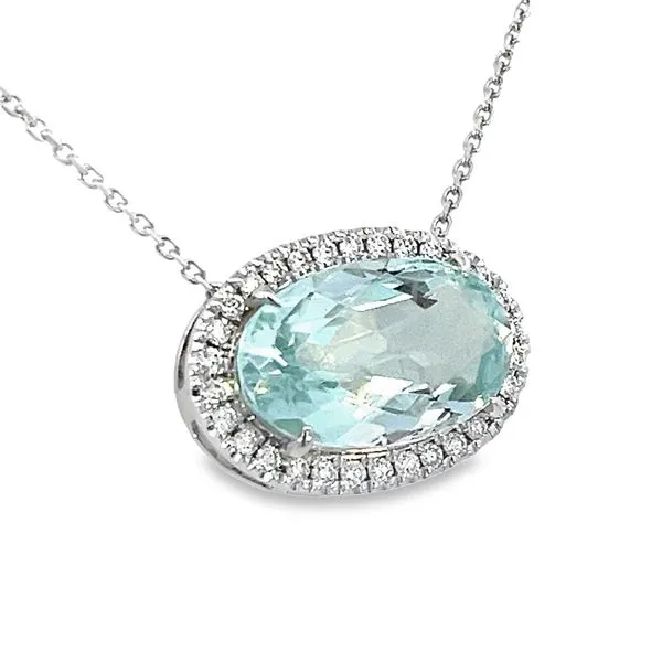 White Gold Aquamarine and Diamond Necklace Image 2 Simones Jewelry, LLC Shrewsbury, NJ